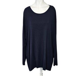 COS Womens Silk Back Panel, Long Sleeve Shirt, Drop Shoulder, Navy, Size Large